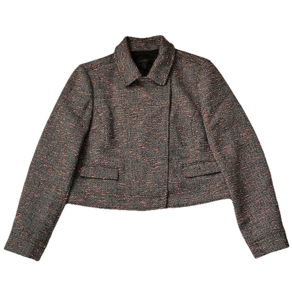 J Crew Tweed Jacket Blazer Multi Black Red Speck Color Sz 10 Vtg Business